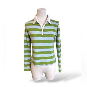 Y2K Aeropostale Green and White Polo Shirt (E27)‎